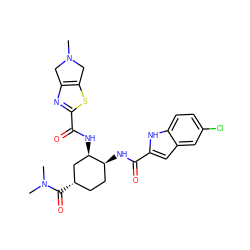 CN1Cc2nc(C(=O)N[C@@H]3C[C@@H](C(=O)N(C)C)CC[C@@H]3NC(=O)c3cc4cc(Cl)ccc4[nH]3)sc2C1 ZINC000049761970