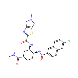 CN1Cc2nc(C(=O)N[C@@H]3C[C@@H](C(=O)N(C)C)CC[C@@H]3NC(=O)c3ccc4cc(Cl)ccc4c3)sc2C1 ZINC000049757366