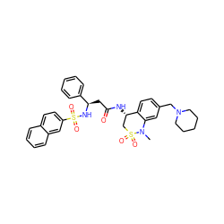 CN1c2cc(CN3CCCCC3)ccc2[C@@H](NC(=O)C[C@@H](NS(=O)(=O)c2ccc3ccccc3c2)c2ccccc2)CS1(=O)=O ZINC000049776257