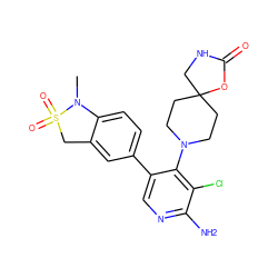 CN1c2ccc(-c3cnc(N)c(Cl)c3N3CCC4(CC3)CNC(=O)O4)cc2CS1(=O)=O ZINC000143513628