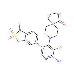 CN1c2ccc(-c3cnc(N)c(Cl)c3N3CCC4(CCNC4=O)CC3)cc2CS1(=O)=O ZINC000143280348