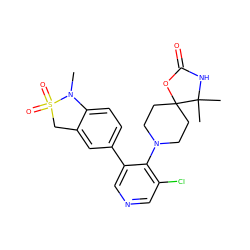 CN1c2ccc(-c3cncc(Cl)c3N3CCC4(CC3)OC(=O)NC4(C)C)cc2CS1(=O)=O ZINC000653850659