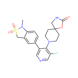 CN1c2ccc(-c3cncc(F)c3N3CCC4(CC3)CNC(=O)O4)cc2CS1(=O)=O ZINC000653853269