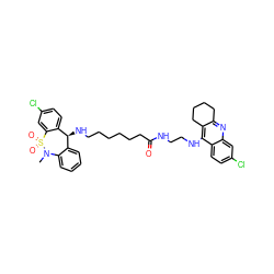 CN1c2ccccc2[C@H](NCCCCCCC(=O)NCCNc2c3c(nc4cc(Cl)ccc24)CCCC3)c2ccc(Cl)cc2S1(=O)=O ZINC001772616852