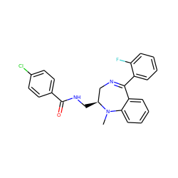 CN1c2ccccc2C(c2ccccc2F)=NC[C@@H]1CNC(=O)c1ccc(Cl)cc1 ZINC000027522647