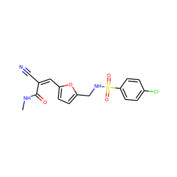 CNC(=O)/C(C#N)=C\c1ccc(CNS(=O)(=O)c2ccc(Cl)cc2)o1 ZINC000005007932