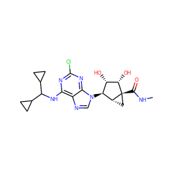 CNC(=O)[C@@]12C[C@@H]1[C@@H](n1cnc3c(NC(C4CC4)C4CC4)nc(Cl)nc31)[C@H](O)[C@@H]2O ZINC001772586298