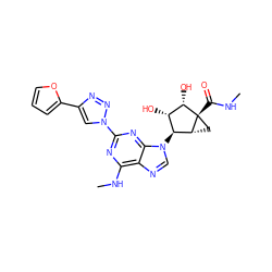 CNC(=O)[C@@]12C[C@@H]1[C@@H](n1cnc3c(NC)nc(-n4cc(-c5ccco5)nn4)nc31)[C@H](O)[C@@H]2O ZINC000653797978