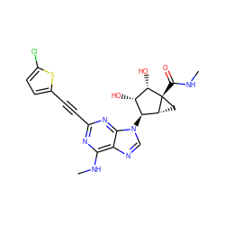 CNC(=O)[C@@]12C[C@@H]1[C@@H](n1cnc3c(NC)nc(C#Cc4ccc(Cl)s4)nc31)[C@H](O)[C@@H]2O ZINC000299868579