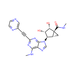 CNC(=O)[C@@]12C[C@@H]1[C@@H](n1cnc3c(NC)nc(C#Cc4cnccn4)nc31)[C@H](O)[C@@H]2O ZINC000230535056