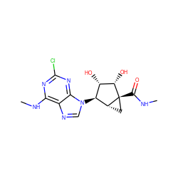 CNC(=O)[C@@]12C[C@@H]1[C@@H](n1cnc3c(NC)nc(Cl)nc31)[C@H](O)[C@@H]2O ZINC000013491495