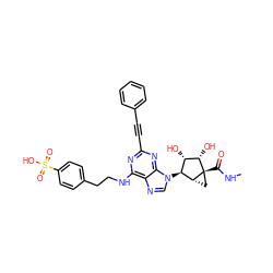 CNC(=O)[C@@]12C[C@@H]1[C@@H](n1cnc3c(NCCc4ccc(S(=O)(=O)O)cc4)nc(C#Cc4ccccc4)nc31)[C@H](O)[C@@H]2O ZINC000096273098