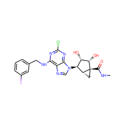 CNC(=O)[C@@]12C[C@@H]1[C@@H](n1cnc3c(NCc4cccc(I)c4)nc(Cl)nc31)[C@H](O)[C@@H]2O ZINC000028764076