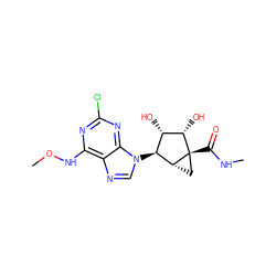 CNC(=O)[C@@]12C[C@@H]1[C@@H](n1cnc3c(NOC)nc(Cl)nc31)[C@H](O)[C@@H]2O ZINC000029044846