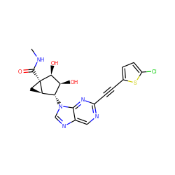 CNC(=O)[C@@]12C[C@@H]1[C@@H](n1cnc3cnc(C#Cc4ccc(Cl)s4)nc31)[C@H](O)[C@@H]2O ZINC000653852941