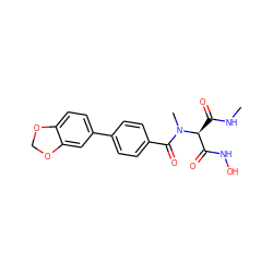 CNC(=O)[C@@H](C(=O)NO)N(C)C(=O)c1ccc(-c2ccc3c(c2)OCO3)cc1 ZINC000225154720