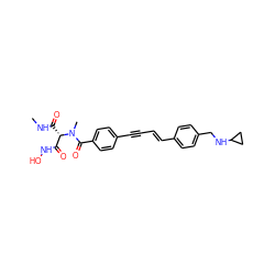 CNC(=O)[C@@H](C(=O)NO)N(C)C(=O)c1ccc(C#C/C=C/c2ccc(CNC3CC3)cc2)cc1 ZINC000206711778