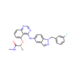 CNC(=O)[C@@H](C)Oc1cccc2ncnc(Nc3ccc4c(cnn4Cc4cccc(F)c4)c3)c12 ZINC000029041323
