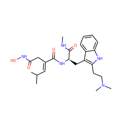 CNC(=O)[C@@H](Cc1c(CCN(C)C)[nH]c2ccccc12)NC(=O)/C(=C/C(C)C)CC(=O)NO ZINC000026728665