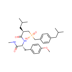 CNC(=O)[C@@H](Cc1ccc(OC)cc1)NC(=O)[C@@H](CC(C)C)C[P@](=O)(O)Cc1ccc(CC(C)C)cc1 ZINC000028974039