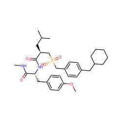 CNC(=O)[C@@H](Cc1ccc(OC)cc1)NC(=O)[C@@H](CC(C)C)C[P@](=O)(O)Cc1ccc(CC2CCCCC2)cc1 ZINC000028974066