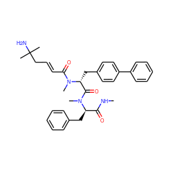 CNC(=O)[C@@H](Cc1ccccc1)N(C)C(=O)[C@@H](Cc1ccc(-c2ccccc2)cc1)N(C)C(=O)/C=C/CC(C)(C)N ZINC000027201825