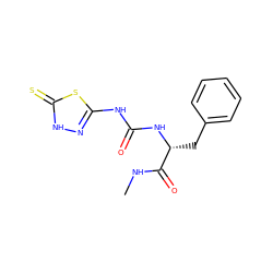 CNC(=O)[C@@H](Cc1ccccc1)NC(=O)Nc1n[nH]c(=S)s1 ZINC000006452356