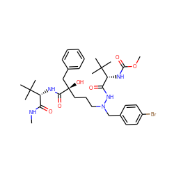 CNC(=O)[C@@H](NC(=O)[C@@](O)(CCCN(Cc1ccc(Br)cc1)NC(=O)[C@@H](NC(=O)OC)C(C)(C)C)Cc1ccccc1)C(C)(C)C ZINC000169324480
