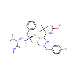 CNC(=O)[C@@H](NC(=O)[C@@](O)(CCCN(Cc1ccc(Br)cc1)NC(=O)[C@@H](NC(=O)OC)C(C)(C)C)Cc1ccccc1)C(C)C ZINC000150611593