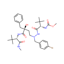 CNC(=O)[C@@H](NC(=O)[C@@](O)(CCN(Cc1ccc(Br)cc1)NC(=O)[C@@H](NC(=O)OC)C(C)(C)C)Cc1ccccc1)C(C)(C)C ZINC000049709175