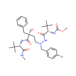 CNC(=O)[C@@H](NC(=O)[C@](O)(CCN(Cc1ccc(Br)cc1)NC(=O)[C@@H](NC(=O)OC)C(C)(C)C)Cc1ccccc1)C(C)(C)C ZINC000049709771