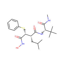 CNC(=O)[C@@H](NC(=O)[C@H](CC(C)C)[C@@H](Sc1ccccc1)C(=O)NO)C(C)(C)C ZINC000013802328