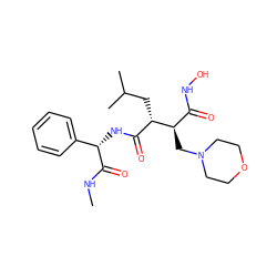 CNC(=O)[C@@H](NC(=O)[C@H](CC(C)C)[C@H](CN1CCOCC1)C(=O)NO)c1ccccc1 ZINC000028226417