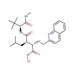 CNC(=O)[C@@H](NC(=O)[C@H](CC(C)C)[C@H](NCc1ccc2ccccc2n1)C(=O)NO)C(C)(C)C ZINC000013802392