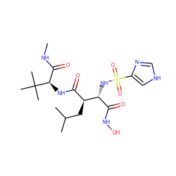 CNC(=O)[C@@H](NC(=O)[C@H](CC(C)C)[C@H](NS(=O)(=O)c1c[nH]cn1)C(=O)NO)C(C)(C)C ZINC000027552306