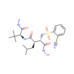 CNC(=O)[C@@H](NC(=O)[C@H](CC(C)C)[C@H](NS(=O)(=O)c1ccccc1C#N)C(=O)NO)C(C)(C)C ZINC000013802349