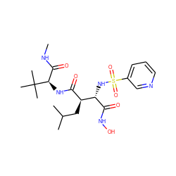 CNC(=O)[C@@H](NC(=O)[C@H](CC(C)C)[C@H](NS(=O)(=O)c1cccnc1)C(=O)NO)C(C)(C)C ZINC000013802355