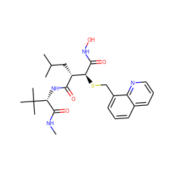 CNC(=O)[C@@H](NC(=O)[C@H](CC(C)C)[C@H](SCc1cccc2cccnc12)C(=O)NO)C(C)(C)C ZINC000013802339