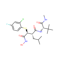 CNC(=O)[C@@H](NC(=O)[C@H](CC(C)C)[C@H](Sc1ccc(F)cc1Cl)C(=O)NO)C(C)(C)C ZINC000013802338