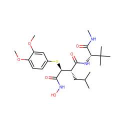 CNC(=O)[C@@H](NC(=O)[C@H](CC(C)C)[C@H](Sc1ccc(OC)c(OC)c1)C(=O)NO)C(C)(C)C ZINC000013802330
