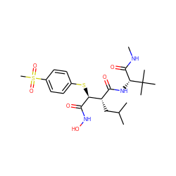 CNC(=O)[C@@H](NC(=O)[C@H](CC(C)C)[C@H](Sc1ccc(S(C)(=O)=O)cc1)C(=O)NO)C(C)(C)C ZINC000013802334