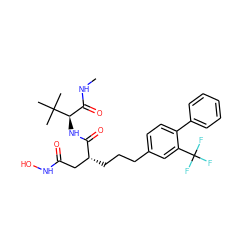 CNC(=O)[C@@H](NC(=O)[C@H](CCCc1ccc(-c2ccccc2)c(C(F)(F)F)c1)CC(=O)NO)C(C)(C)C ZINC000027645165
