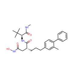 CNC(=O)[C@@H](NC(=O)[C@H](CCCc1ccc(-c2ccccc2)c(C)c1)CC(=O)NO)C(C)(C)C ZINC000027650226