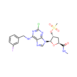 CNC(=O)[C@@H]1C[C@@H](OS(C)(=O)=O)[C@H](n2cnc3c(NCc4cccc(I)c4)nc(Cl)nc32)O1 ZINC000012405879