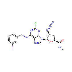 CNC(=O)[C@@H]1C[C@H](N=[N+]=[N-])[C@H](n2cnc3c(NCc4cccc(I)c4)nc(Cl)nc32)O1 ZINC000012405875