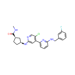 CNC(=O)[C@@H]1CC[C@H](Nc2cc(-c3cccc(NCc4cccc(F)c4)n3)c(Cl)cn2)C1 ZINC000169703796