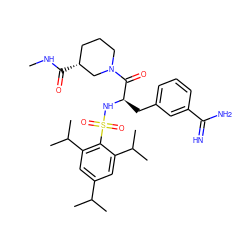 CNC(=O)[C@@H]1CCCN(C(=O)[C@@H](Cc2cccc(C(=N)N)c2)NS(=O)(=O)c2c(C(C)C)cc(C(C)C)cc2C(C)C)C1 ZINC000026938162