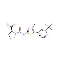 CNC(=O)[C@@H]1CCCN1C(=O)Nc1nc(C)c(-c2ccnc(C(C)(C)C)c2)s1 ZINC000096272369