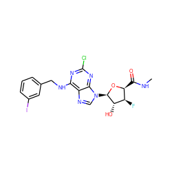 CNC(=O)[C@@H]1O[C@H](n2cnc3c(NCc4cccc(I)c4)nc(Cl)nc32)[C@@H](O)[C@@H]1F ZINC000027901536