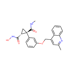 CNC(=O)[C@]1(c2cccc(OCc3cc(C)nc4ccccc34)c2)C[C@H]1C(=O)NO ZINC000029135023